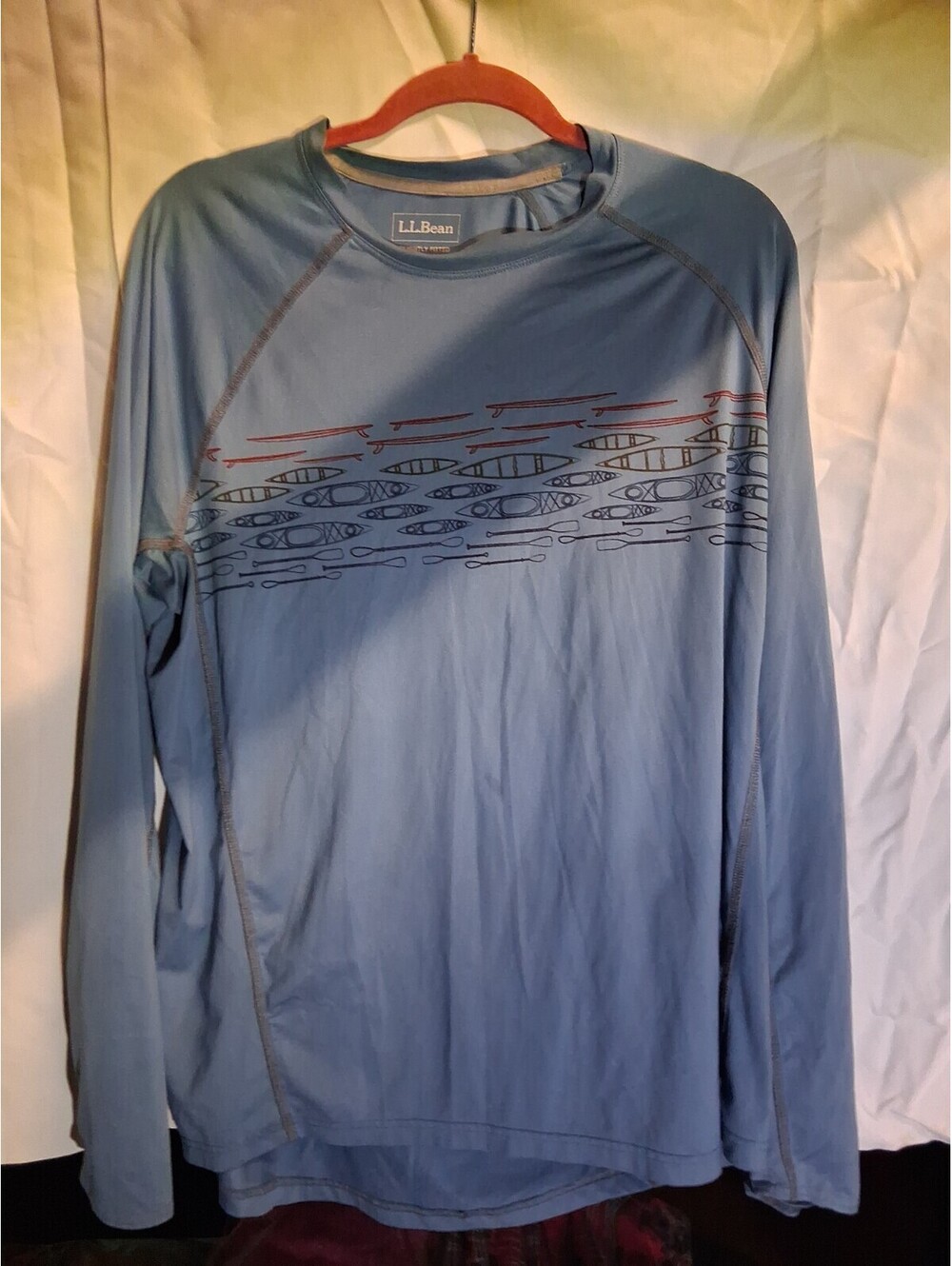 LL Bean Shirt Men Large Blue Long Sleeve Stretch Performance Oars Kyack Surf G2